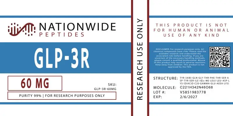 Nationwide Peptides GLP-3R 60 MG Research Peptide Label